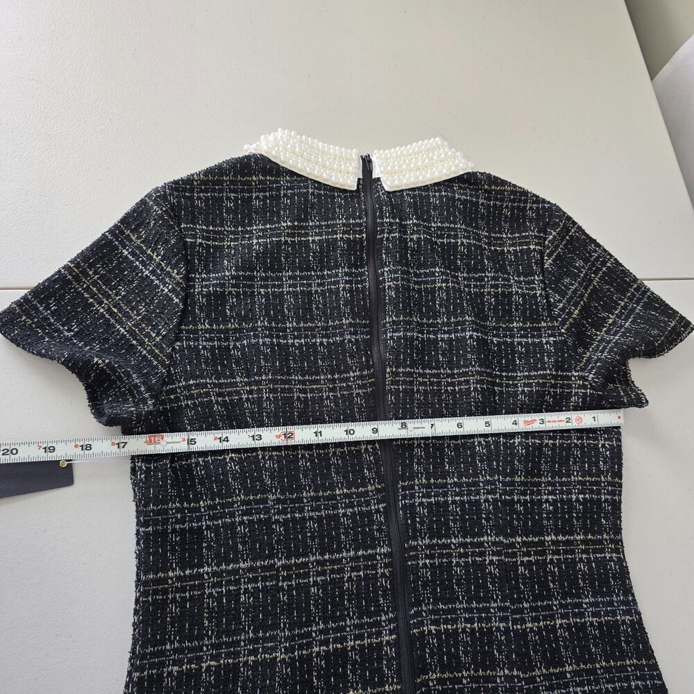 City Triangles Tweed Dress Women's L Black Gold Geo Faux Pearl Collar Mini NWT - Picture 10 of 14